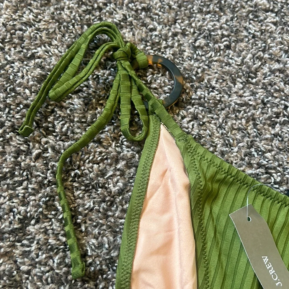 NWT J. Crew Green Wide Rib Curved-Waist Cheeky String Swim Bottoms Only S